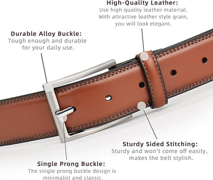 Mens Genuine Leather Dress Belt Classic Casual Belt with Single Prong Buckle for Jeans Pants Work and Business
