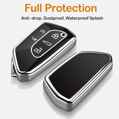 Sindeda for Volkswagen Key Fob Cover with Keychain Soft Full Protection Key Shell Key Case Compatible with VW MK8 Golf/GTI Skoda Octavia (Silver)
