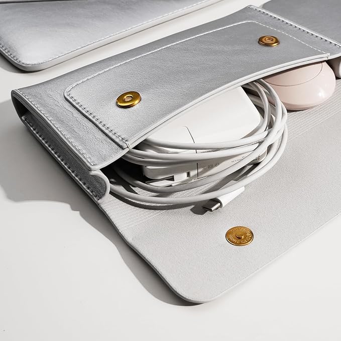 Laptop Sleeve Compatible with 2024 13inch MacBook Air M3 A3113, 13 MacBook Pro M2, Surface Pro 3 4 5 6 7, Dell XPS 13 with Small Pouch, Mouse Pad and Cord Holder Color Silver