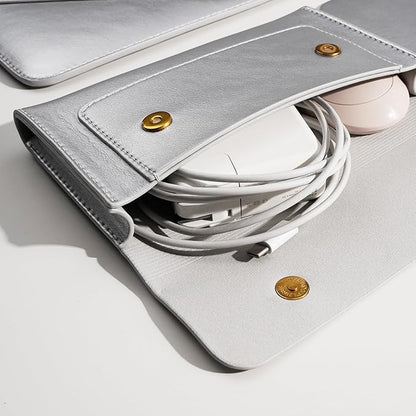 PU Leather Laptop Sleeve Compatible with New 14 inch MacBook Pro A2992 A2918,Old MacBook Pro Air 13, Surface Laptop 7th Gen 13.5, Thinkpad X1 Carbon 14 Set of 4PCS Color Silver