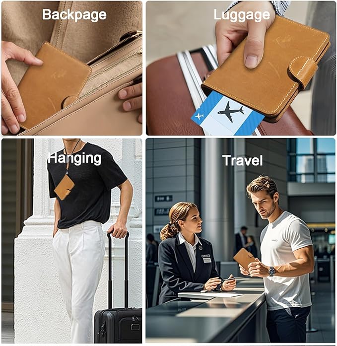 Hidden AirTag Slot Passport Holder, Genuine Leather RFID Blocking Travel Case, Fits 2 Passport Books, Unisex for Men Women and Family