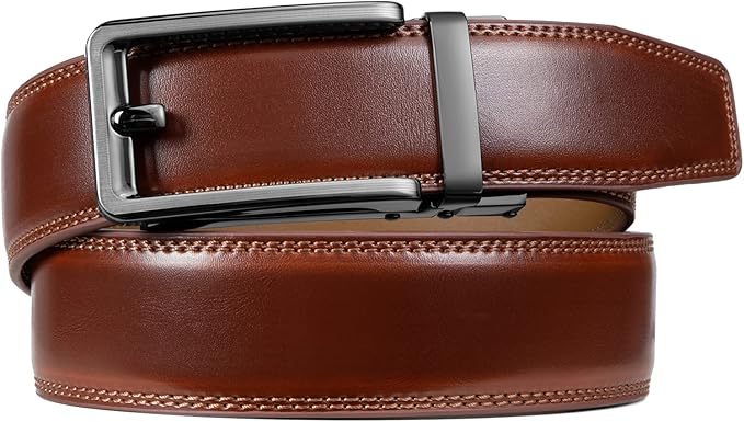 Founders & C Men's Leather Ratchet Comfort Click Belt Dress with Slide Buckle -Adjustable Trim to Fit