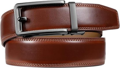 Founders & C Men's Leather Ratchet Comfort Click Belt Dress with Slide Buckle -Adjustable Trim to Fit