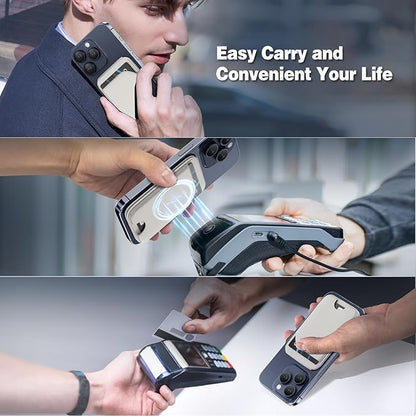 QYQBOON Mag-Safe Wallet Magnetic Wallet for iPhone Lightweight Magnetic Phone Wallet Stand Adjustable Leather Magnetic Card Holder for iPhone 16/15/14/13/12 Series, Size Not for iPhone Mini (Grey)
