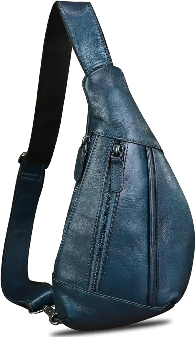 Genuine Leather Sling Bag for Men and Women Vintage Real Leather Crossbody Chest Bags Backpack Purse for Travel Hiking