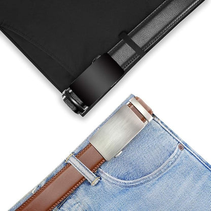 DOOPAI Men's 2 Pack Ratchet Dress Belt - Adjustable 1 3/8" Genuine Leather, Size Length Can Be Cut, With Gift Box