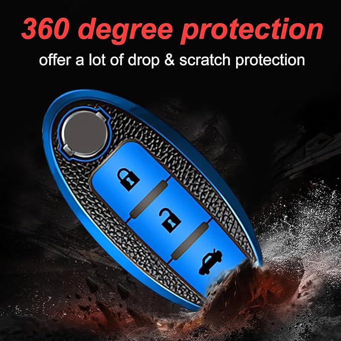 Montague Key Fob Cover for Nissan with Keychain Accessories, Premium TPU Full Protection Key Case for Altima Rogue Sentra Maxima Armada Pathfinder Murano, for Infiniti Key Shells (5-Buttons, Red)