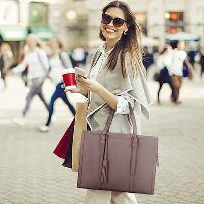 ECOSUSI Laptop Bag For Women 15.6 Inch Work Tote Bags PU Leather Computer Purse For Business Office With 3 Layer Compartments