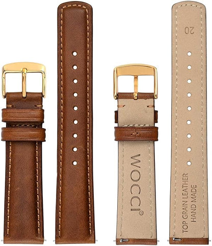 WOCCI Quick Release Watch Band, Distressed Genuine Leather, Stainless Steel Buckle, Strap Width 18mm 19mm 20mm 22mm 24mm