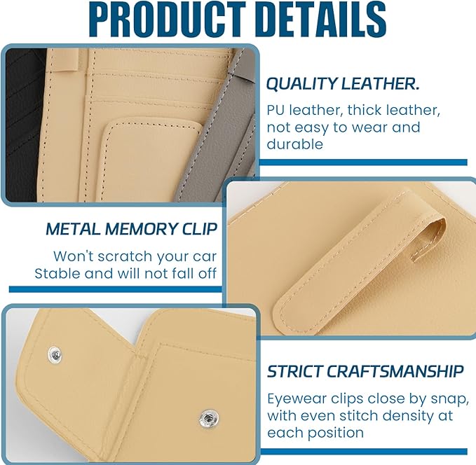 Car Sun Visor Organizer, Multi Pocket Small Vehicle Document Holder for Card Pen, Car Visor Sunglasses Holder, Auto Interior Accessories Pocket Organizer for Car Truck SUV (Beige)