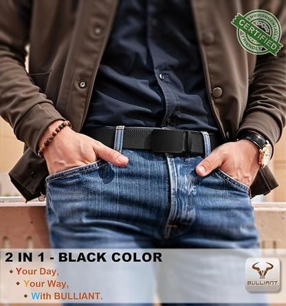 BULLIANT Men Belt-Reversible Ratchet Belt Stretchable for Gift Men Work Casual Golf 1 3/8"-Cut For Fit -2 In 1Belt