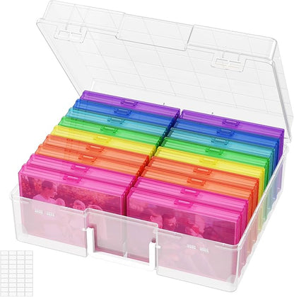 Lifewit Plastic 4x6 Photo Storage Box, 18 Pcs Inner keeper with Lids, Transparent Rainbow Color Photo Organizers with Label Stickers, Craft Storage Box for Seeds Cards Office Supplies