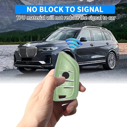 QBUC for BMW Key Fob Cover with Leather Keychain,for BMW 2 5 6 7 Series X1 X2 X3 X5 X6 X7 Premium Soft TPU Key Fob Holder