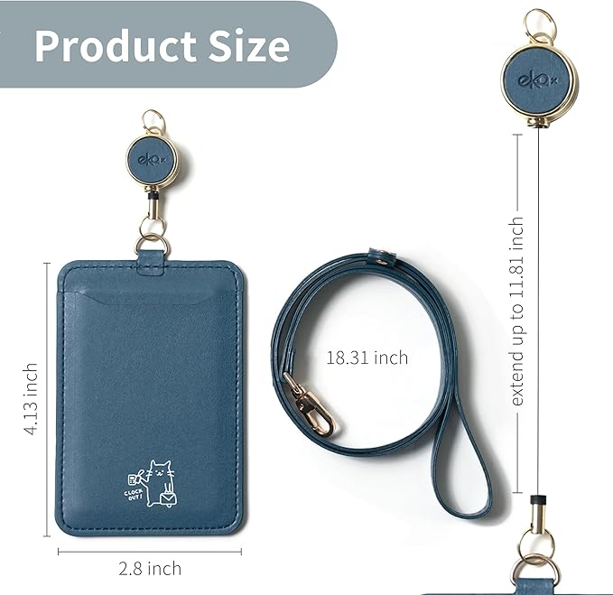 EKAX ID Badge Holder with Adjustable Lanyard & Retractable Badge Reel Clip, Double-Sided Card Holder for Office, Bus Pass, Student, Nurse, Police, Teacher-Work Kitten