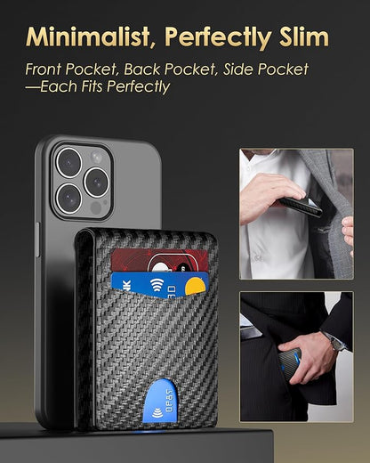 2026 Wallet for Men - RFID Blocking [Functional & Practical] Bifold Slim Minimalist Credit Card Holder Pop Up Wallet Metal Case with Cash Slot, Front Pocket with ID Window, Gift Boxed (Carbon Fiber)