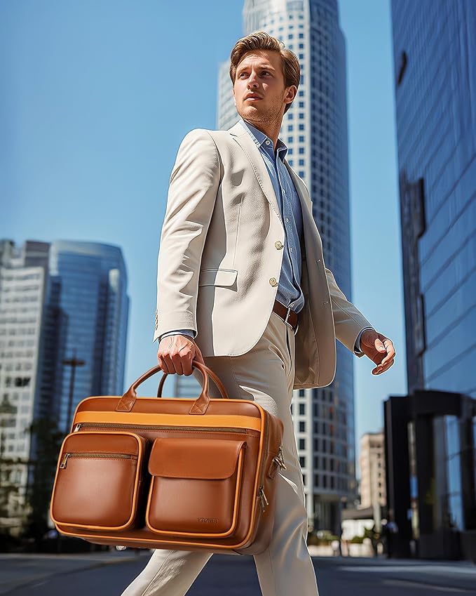Ytonet PU Leather Messenger Bag for Men, 15.6" Vintage Briefcase with Padded Laptop Compartment, Large Satchel Bags Laptop Bag for Mens, Waterproof Computer Bags for Work Office Business Travel, Brown