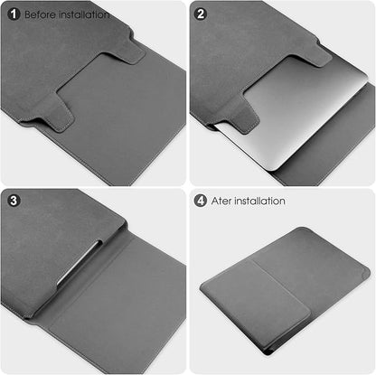 HoYiXi 14 Inch Laptop Sleeve Case Leather Bag with Stand Compatible with Mac Book Pro 14 2021/ASUS Vivobook 14/HP Pavilion X360/IdeaPad 14/Dell HP ASUS Acer Huawei Matebook 14'' PC, Gray