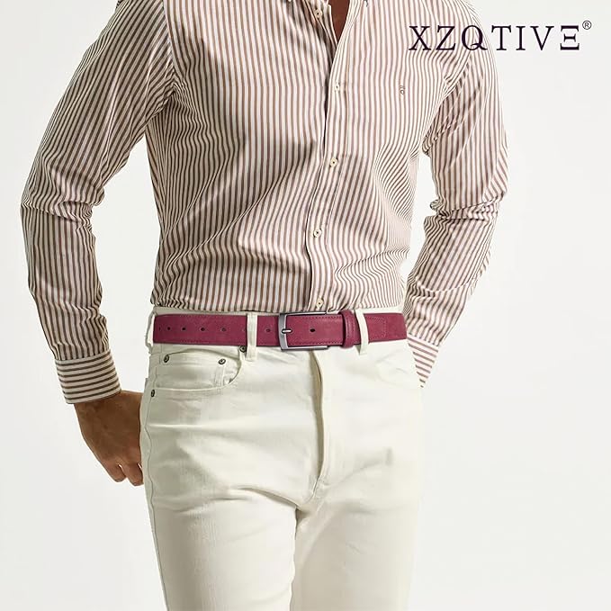 XZQTIVE Mens Suede Belt - 1 3/8" Genuine Leather Dress Belt for Jeans Dress Handmade Classic Every Day Belt