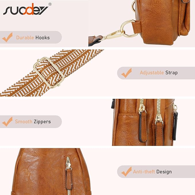 SUOSDEY Sling Bags for Women - Crossbody Leather Sling Backpack Chest Shoulder Bags for Casual Traveling Hiking Cycling