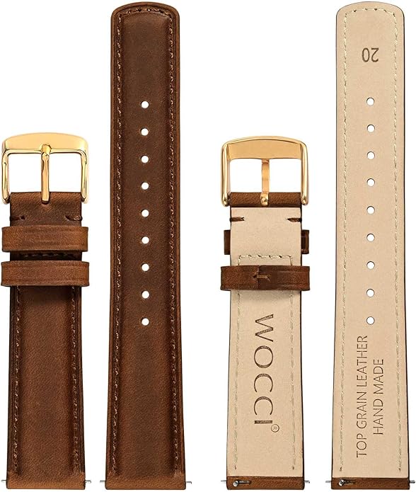 WOCCI Quick Release Watch Band, Distressed Genuine Leather, Stainless Steel Buckle, Strap Width 18mm 19mm 20mm 22mm 24mm