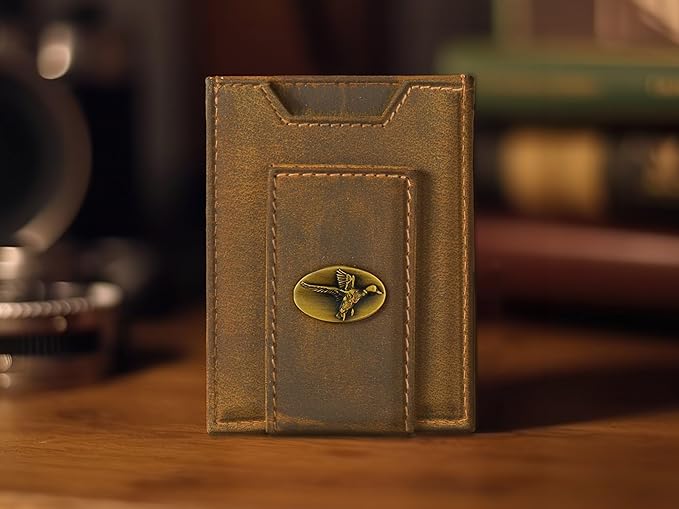 ZEP-PRO Mallard Vintage Tan Leather Magnetic Front Pocket Wallet, Slim Stylish for Men