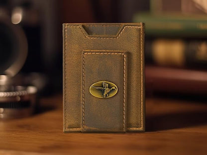 ZEP-PRO Mallard Vintage Tan Leather Magnetic Front Pocket Wallet, Slim Stylish for Men