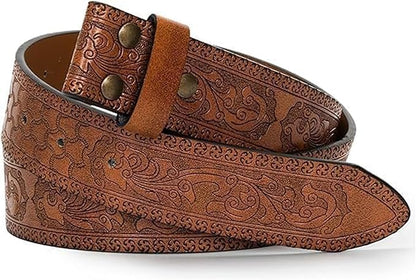 IZUS Vintage Western Belt Strap without Buckle Longhorn-Bull-Embossed Cowboy Belt for Women Men 1-1/2" Wide PU Leather Strap