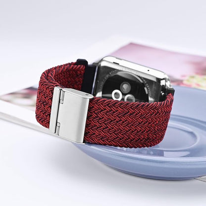WOCCI 20mm Braided Nylon Watch Band for Men and Women, Quick Release, Silver Stainless Steel Buckle (Red Black)