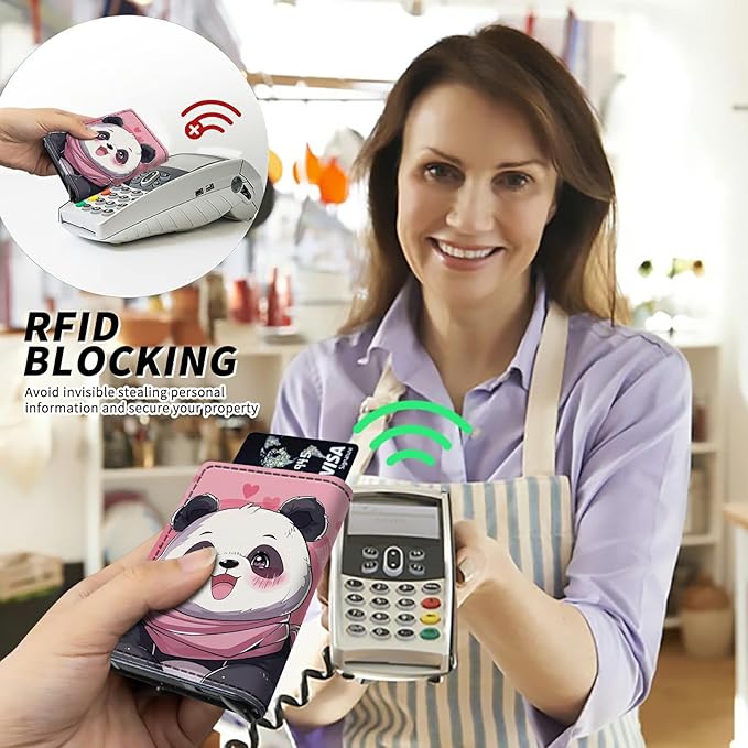 Pink Panda Minimalist Wallet for Men, Pop Up Card Case Wallet for Women, PU Leather Automatic Credit Card Holder Metal Money Clip Wallet RFID Blocking Bifold Pocket Wallet