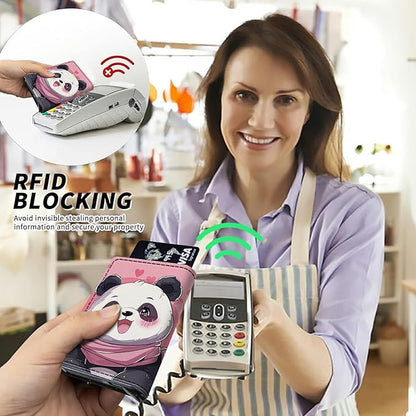 Pink Panda Minimalist Wallet for Men, Pop Up Card Case Wallet for Women, PU Leather Automatic Credit Card Holder Metal Money Clip Wallet RFID Blocking Bifold Pocket Wallet