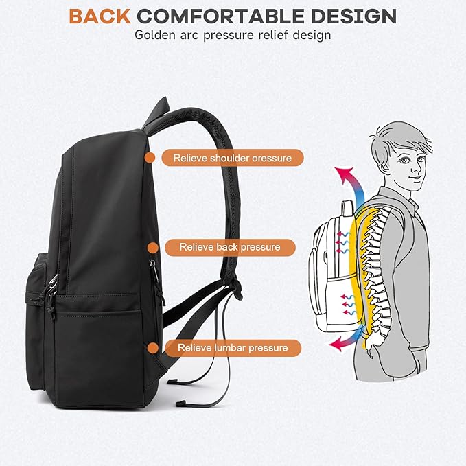 Black Backpack Lightweight Water-resistant Simple Casual Daypack Gym Backpack
