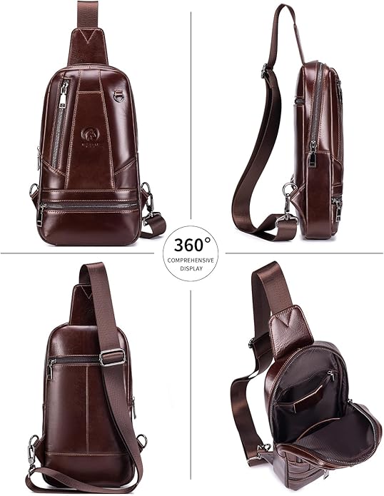 RAINBOW HORSE Genuine Leather Shoulder Bag, Men's Crossbody Chest Bag, Casual Front Pack, Suitable for Travel, Hiking, and Daily Use