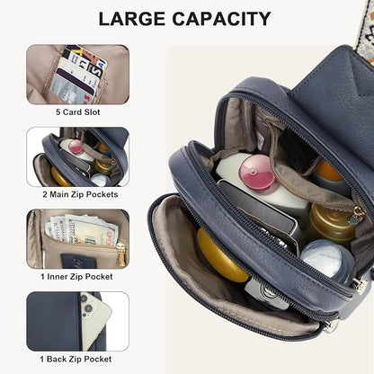 BOSTANTEN Sling Bag Quilted Crossbody Bags for Women Cross Body Purse Leather Fanny Pack with Adjustable Guitar Strap