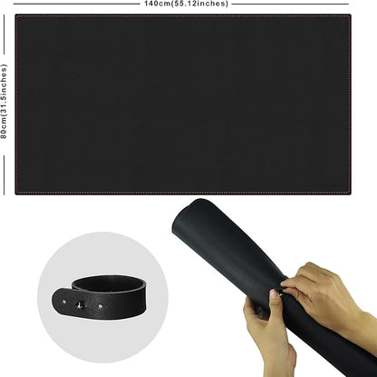 ZORESYN PU Leather Desk pad Black(55.12" x 31.50") - Large Desk mat with Suede Base - Waterproof Gaming Mouse pad Table Mat Desktop Writing Pad for Home