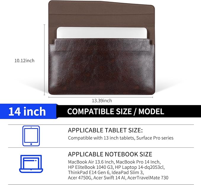 14 Inch Leather Laptop Sleeve for MacBook Pro 14 Inch M5 M4 M3 M2 M1 Pro/Max Case,Premium Protective Case Cover with Magnetic Closure-Vintage Mocha Brown