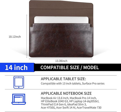 14 Inch Leather Laptop Sleeve for MacBook Pro 14 Inch M5 M4 M3 M2 M1 Pro/Max Case,Premium Protective Case Cover with Magnetic Closure-Vintage Mocha Brown