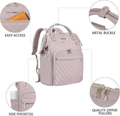 VANKEAN 17 Inch Laptop Backpack for Women Fashion Computer Work Bag, Large Capacity Waterproof Backpack, College Daypack Business Travel Backpack, Light Dusty Pink
