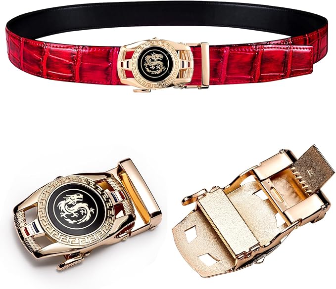 Barry.Wang Mens Belts Leather Ratchet Automatic Buckle Slide Click 1 3/8" Designer Dress Fashion Classic Casual Work Business