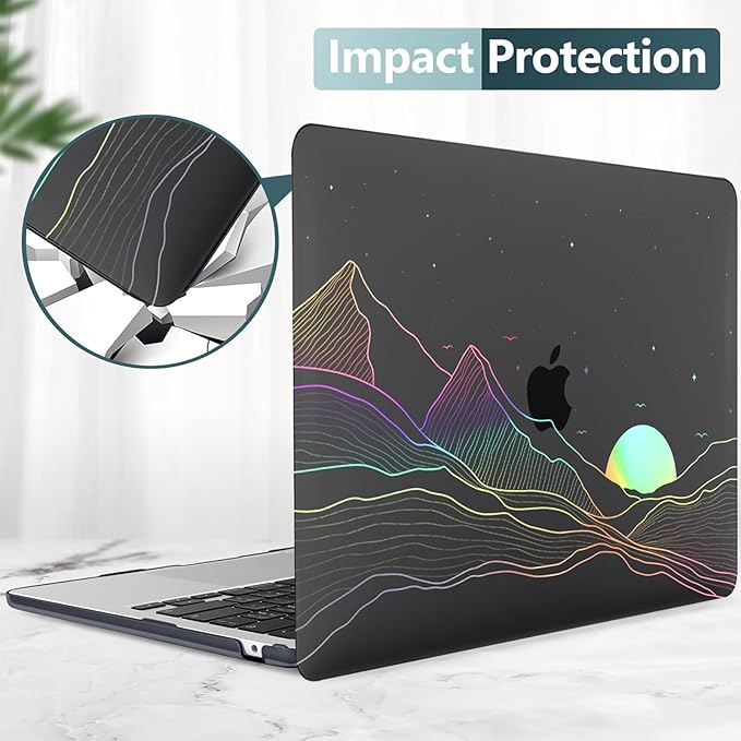 KEROM Clear Black Case for MacBook Pro 13 inch 2022-2016 M2 M1 A2338 A2289 A2251 A2159 A1989 A1706, MacBook Pro 13 inch Clear Case with Design, Plastic Hard Shell Case & Keyboard Cover, Sunrise