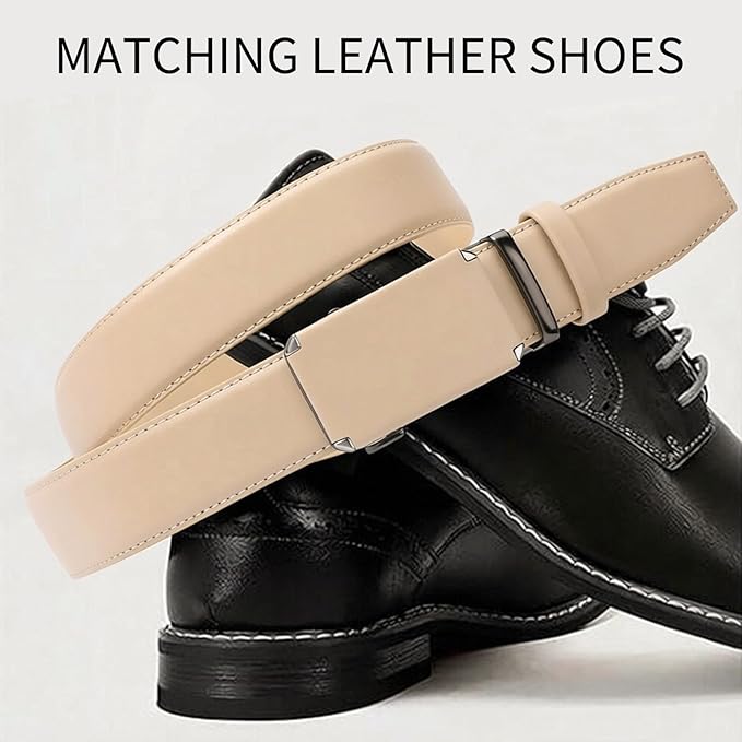 GAEKEAO Ratchet Belts for Men Dress Casual 1 3/12" Adjustable Genuine Leather Slide Buckle Designer Belt with Box Trim to Fit