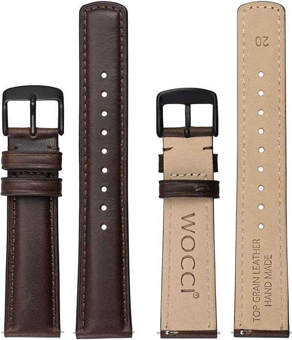 WOCCI Quick Release Watch Band, Distressed Genuine Leather, Stainless Steel Buckle, Strap Width 18mm 19mm 20mm 22mm 24mm