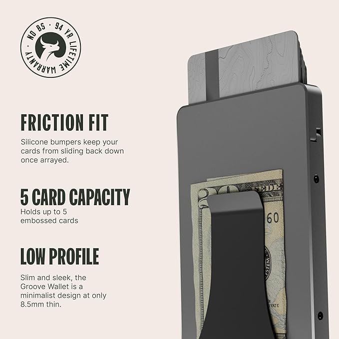 Groove Life Magnetic Thumb Swipe Wallet Gun Metal with Money Clip - Minimalist Wallet for Men, Low Profile Aluminum Credit Card Holder with RFID Blocking, Lifetime Coverage