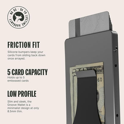 Groove Life Magnetic Thumb Swipe Wallet Gun Metal with Money Clip - Minimalist Wallet for Men, Low Profile Aluminum Credit Card Holder with RFID Blocking, Lifetime Coverage