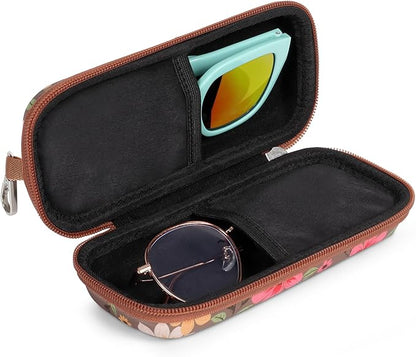 Double Eyeglasses Case Hard Shell Dual Sunglasses Organizer with Zipper Closure Travel Eyewear Storage for Vehicle