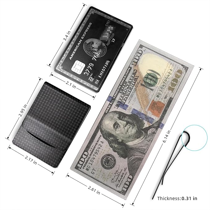 LittleBlack Real Carbon Fiber Money Clip, Ultra-Thin Slim Wallet (8mm / 0.31in), Front Pocket Card Holder, Strong Grip Holds Up to 25 Bills or 7 Cards, Minimalist Gift for Men