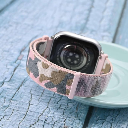 WOCCI 18mm Adjustable Nylon Watch Band, Quick Release Sport Loop Strap (Pink Camo)