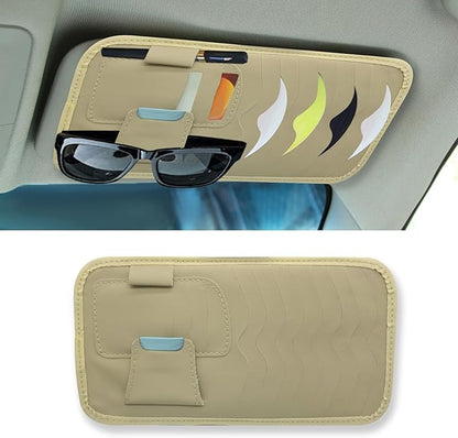 Car Visor Organizer, Sun Glassed Holder, Sunvisor Storage Holder, Car Visor Storage Pocket, PU Leather Pocket Storage Pouch Holder Car Accessories for Sunglasses, Cards, CDs Storage