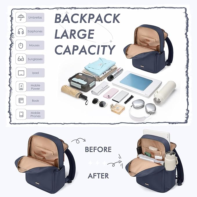 Laptop Backpack for Women,Casual Work Business Backpacks Purse Carry on Travel Backpack,15.6 Inch,Navy Blue