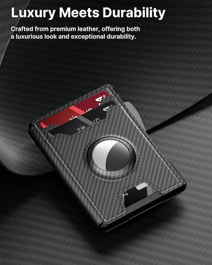 typecase AirTag Wallet for Men: Compatible with Apple AirTag (1st & 2nd Generation), RFID Blocking, Genuine Leather, Slim & Minimalist Design,13 Cards Capacitiy | ID Window | Money Clip (Carbon Fiber)