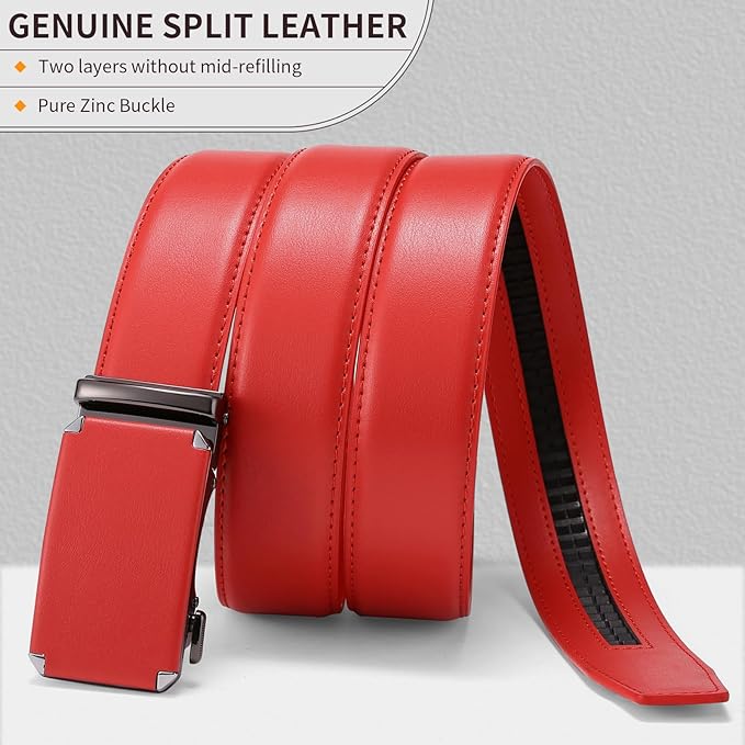 GAEKEAO Ratchet Belts for Men Dress Casual 1 3/12" Adjustable Genuine Leather Slide Buckle Designer Belt with Box Trim to Fit